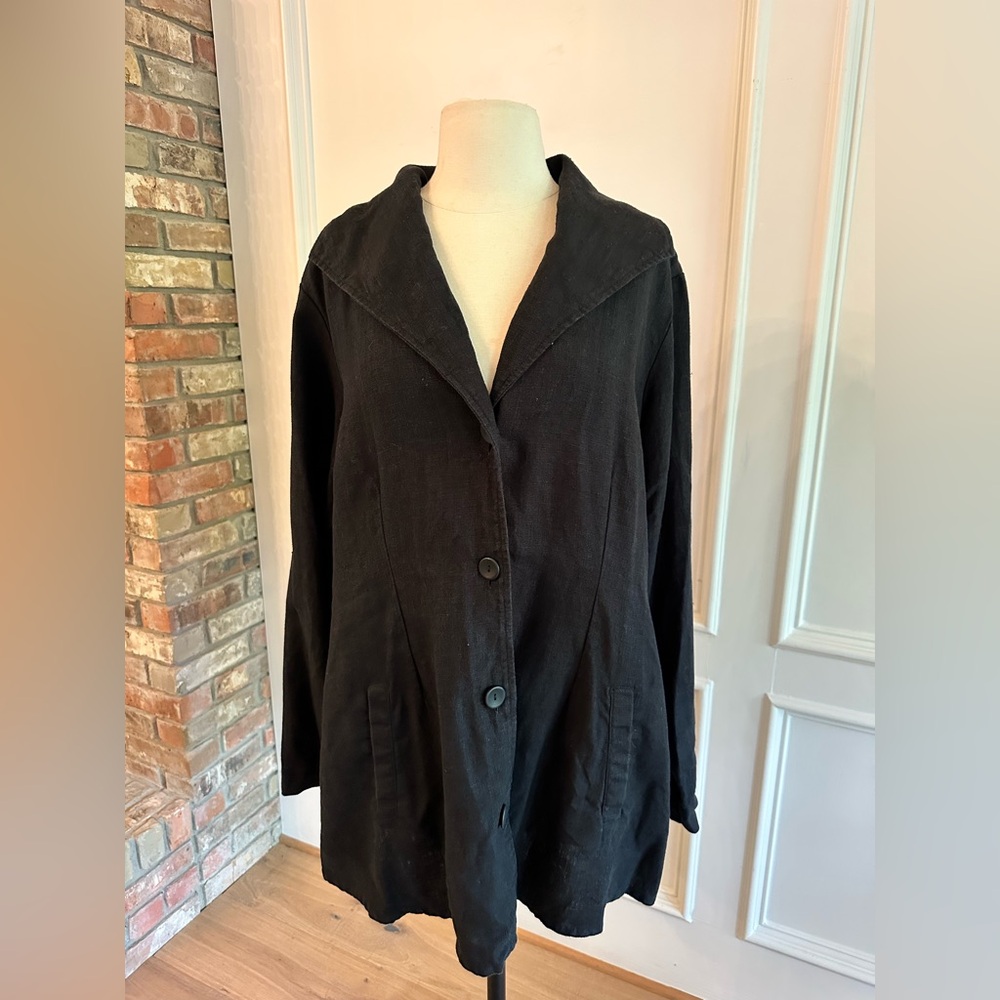 FLAX Black Linen Jacket w/pockets M